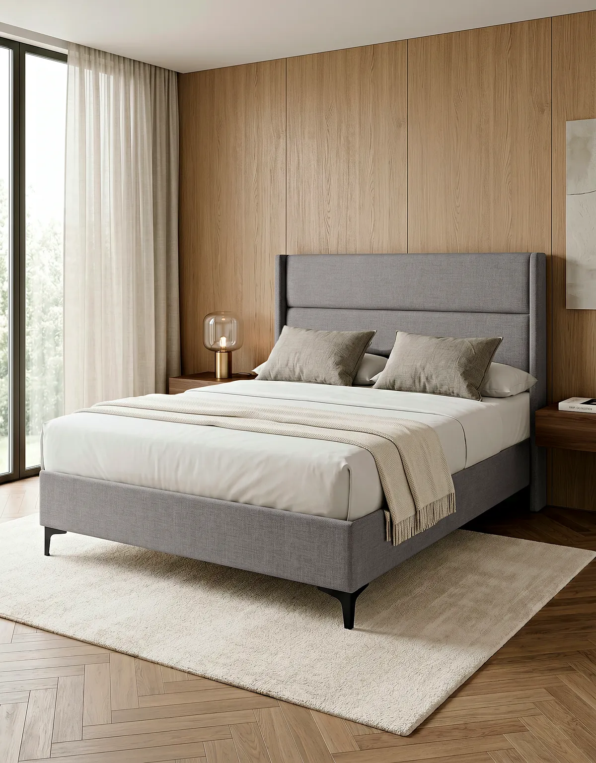 Combo Nova Essencial: cama Royal tapizada gris con colchón