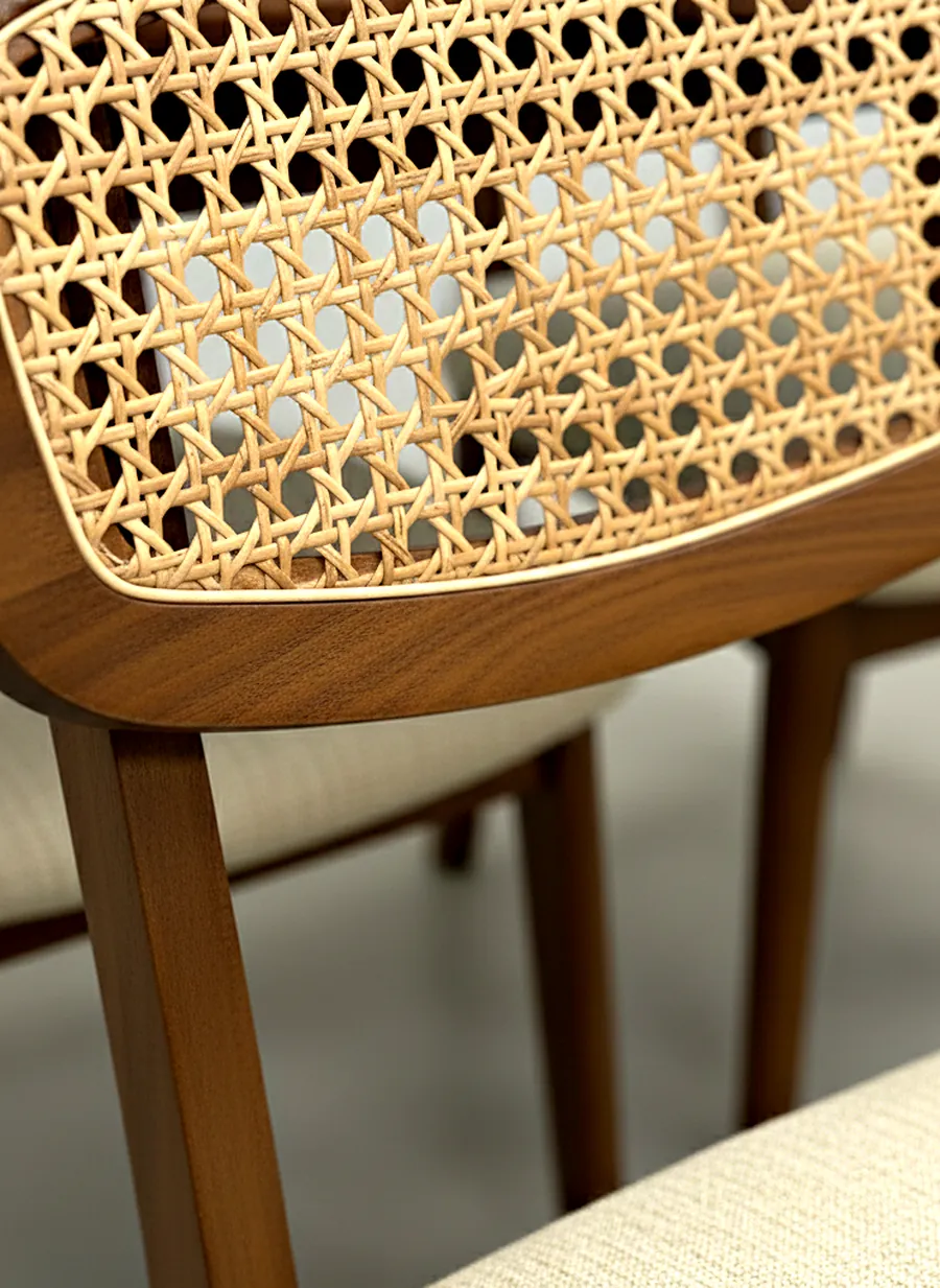 Detalle del respaldo de ratán de una silla de comedor